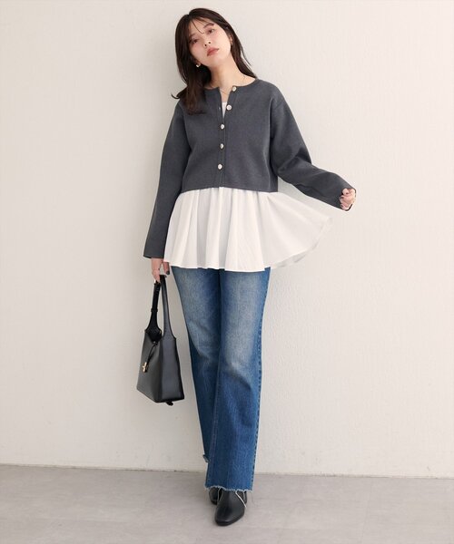 natural couture（ナチュラルクチュール）の「クロップド丈リブカラーカーディガン（カーディガン/ボレロ・レディース・ピンク/ボルドー/オフホワイト/グレー・FREE）」の18枚目の写真