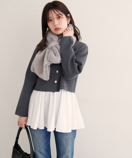 natural couture（ナチュラルクチュール）の「クロップド丈リブカラーカーディガン（カーディガン/ボレロ・レディース・ピンク/ボルドー/オフホワイト/グレー・FREE）」の22枚目の写真