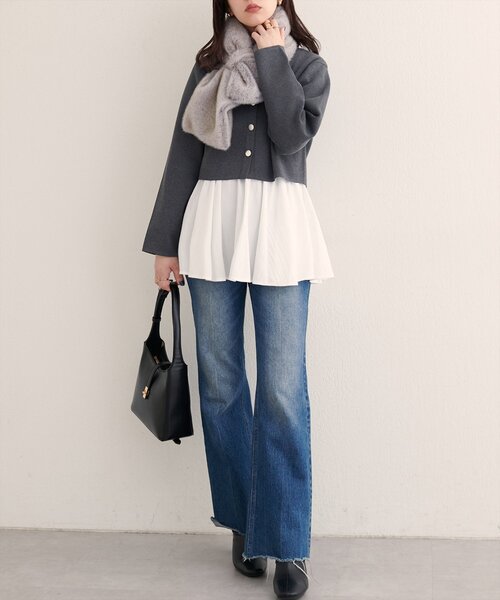 natural couture（ナチュラルクチュール）の「クロップド丈リブカラーカーディガン（カーディガン/ボレロ・レディース・ピンク/ボルドー/オフホワイト/グレー・FREE）」の20枚目の写真