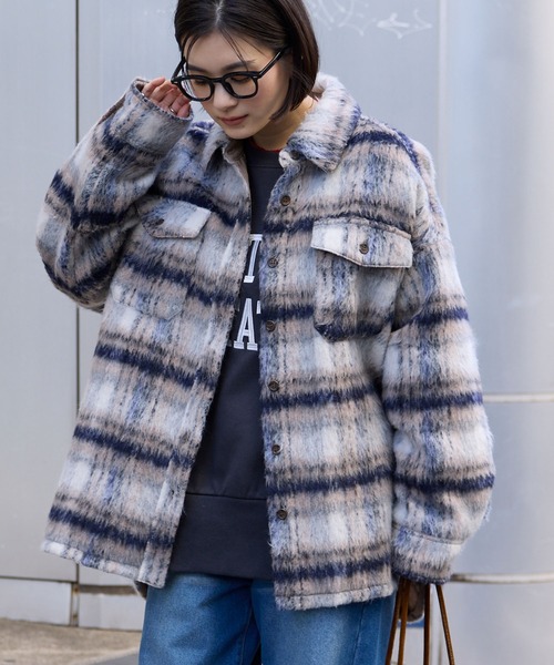 シャギーチェック オーバーサイズシャツジャケット（その他アウター