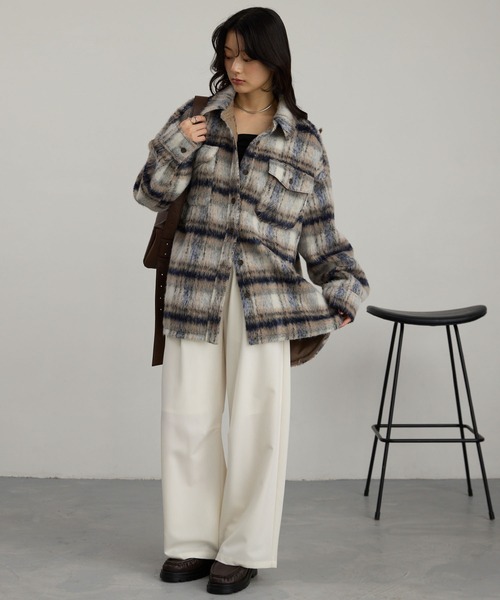 シャギーチェック オーバーサイズシャツジャケット（その他アウター