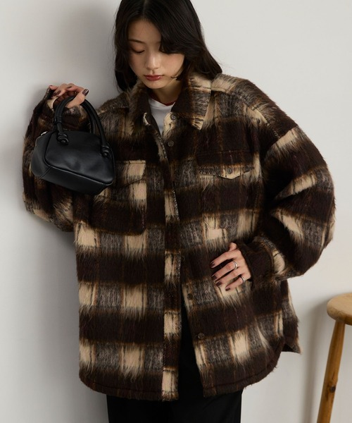 シャギーチェック オーバーサイズシャツジャケット（その他アウター