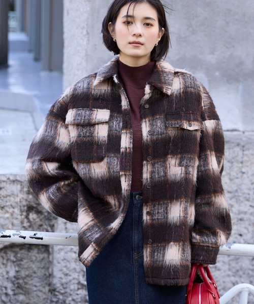シャギーチェック オーバーサイズシャツジャケット（その他アウター