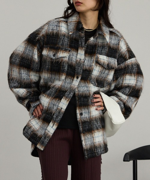 シャギーチェック オーバーサイズシャツジャケット（その他アウター
