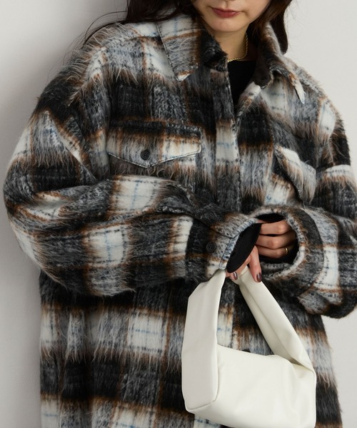 シャギーチェック オーバーサイズシャツジャケット（その他アウター