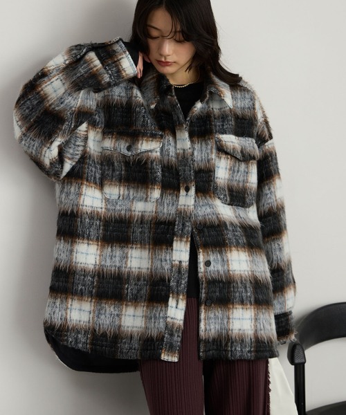 シャギーチェック オーバーサイズシャツジャケット（その他アウター