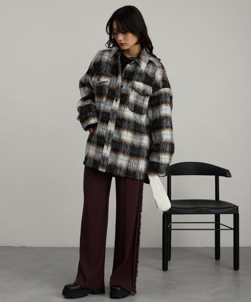シャギーチェック オーバーサイズシャツジャケット（その他アウター
