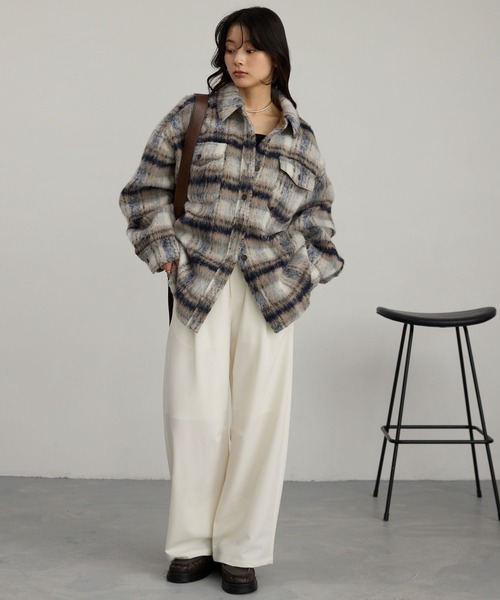シャギーチェック オーバーサイズシャツジャケット（その他アウター