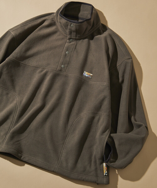 セール】ビックシルエット フリース スナップ ワンポイントロゴ プル