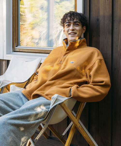 セール】ビックシルエット フリース スナップ ワンポイントロゴ プル