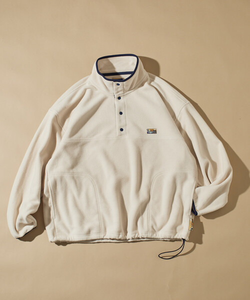 セール】ビックシルエット フリース スナップ ワンポイントロゴ プル