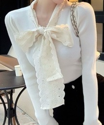 Mejoul | レースリボン切り替え リブニットロンT(ニット/セーター)