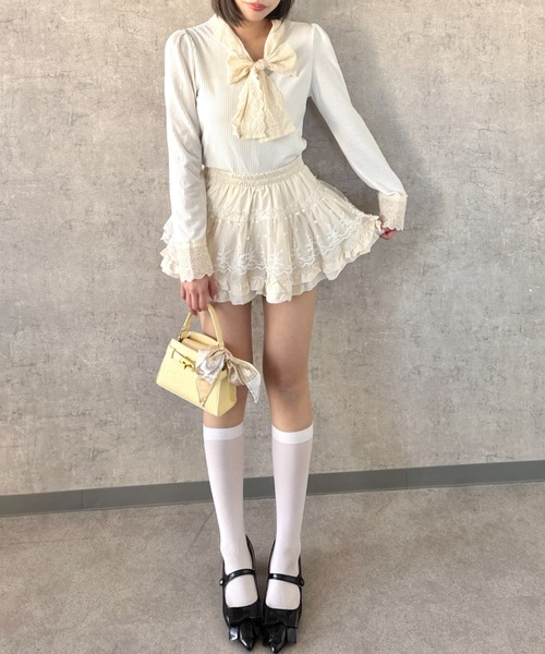 Mejoul（メジュール）の「レースリボン切り替え リブニットロンT（ニット/セーター・レディース・ホワイト/ブラック・M/L）」の19枚目の写真