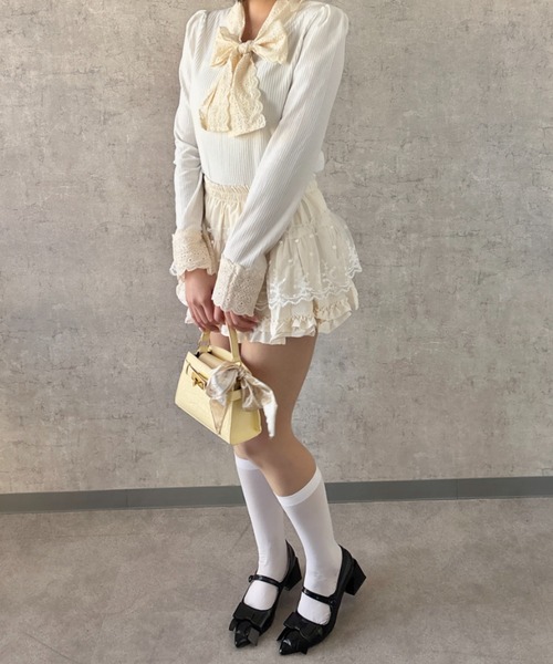 Mejoul（メジュール）の「レースリボン切り替え リブニットロンT（ニット/セーター・レディース・ホワイト/ブラック・M/L）」の20枚目の写真