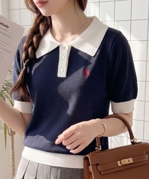 【U.S. POLO ASSN.】バイカラー ステンカラー ポロ サマーニット