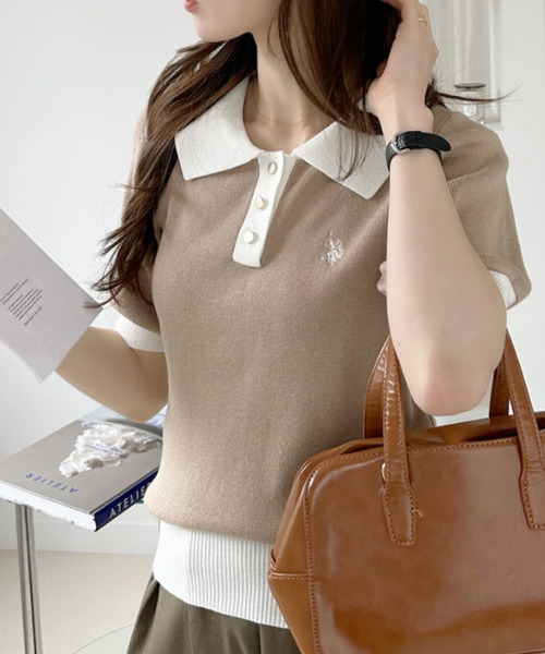 U.S. POLO ASSN.(ユーエスポロアッスン)の「【U.S. POLO ASSN.】バイカラー ステンカラー ポロ サマーニット(ポロシャツ・レディース・オフホワイト/ベージュ/ネイビー/ホワイト×ブラック/ホワイト×グリーン・M/L)」の16枚目の写真