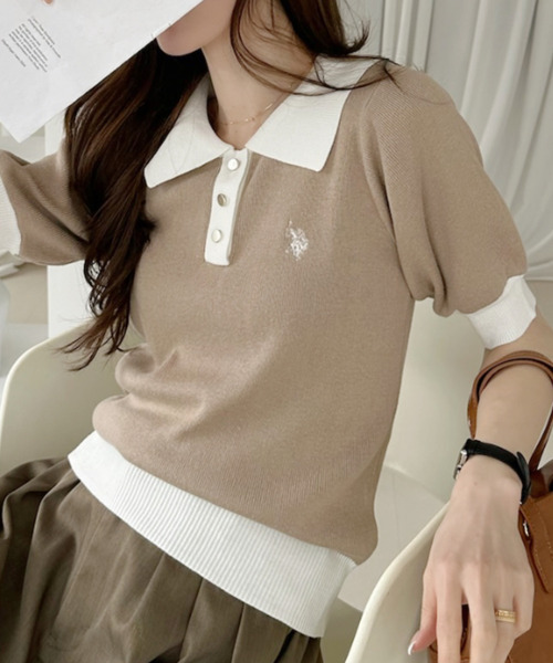 U.S. POLO ASSN.(ユーエスポロアッスン)の「【U.S. POLO ASSN.】バイカラー ステンカラー ポロ サマーニット(ポロシャツ・レディース・オフホワイト/ベージュ/ネイビー/ホワイト×ブラック/ホワイト×グリーン・M/L)」の19枚目の写真