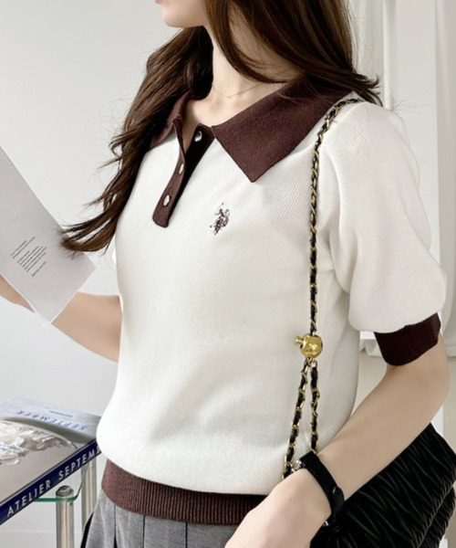 U.S. POLO ASSN.(ユーエスポロアッスン)の「【U.S. POLO ASSN.】バイカラー ステンカラー ポロ サマーニット(ポロシャツ・レディース・オフホワイト/ベージュ/ネイビー/ホワイト×ブラック/ホワイト×グリーン・M/L)」の11枚目の写真