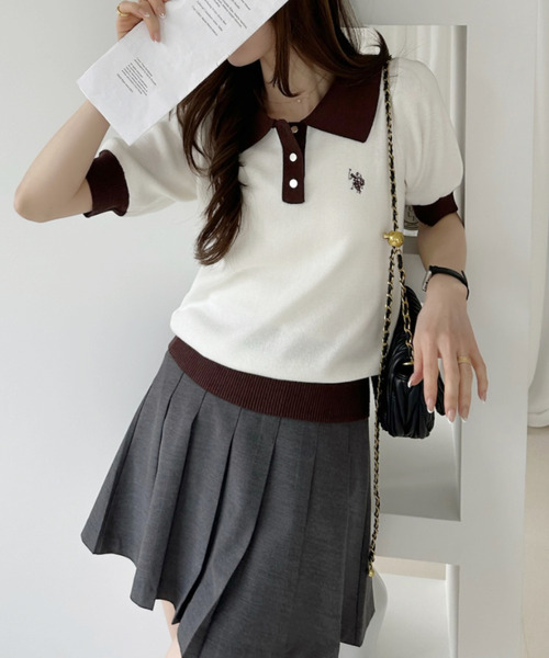 U.S. POLO ASSN.(ユーエスポロアッスン)の「【U.S. POLO ASSN.】バイカラー ステンカラー ポロ サマーニット(ポロシャツ・レディース・オフホワイト/ベージュ/ネイビー/ホワイト×ブラック/ホワイト×グリーン・M/L)」の10枚目の写真
