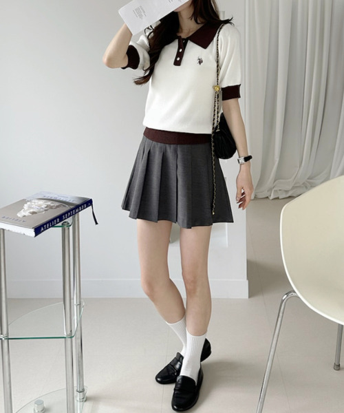 U.S. POLO ASSN.(ユーエスポロアッスン)の「【U.S. POLO ASSN.】バイカラー ステンカラー ポロ サマーニット(ポロシャツ・レディース・オフホワイト/ベージュ/ネイビー/ホワイト×ブラック/ホワイト×グリーン・M/L)」の7枚目の写真