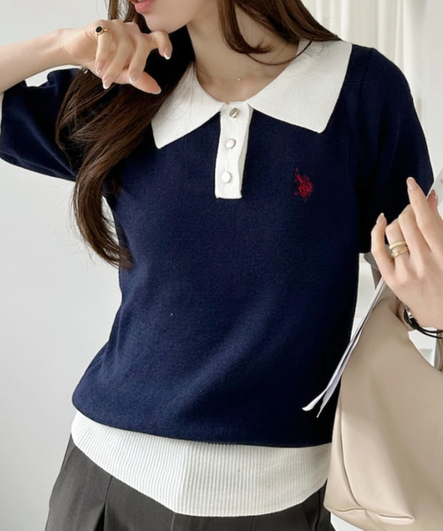 U.S. POLO ASSN.(ユーエスポロアッスン)の「【U.S. POLO ASSN.】バイカラー ステンカラー ポロ サマーニット(ポロシャツ・レディース・オフホワイト/ベージュ/ネイビー/ホワイト×ブラック/ホワイト×グリーン・M/L)」の21枚目の写真