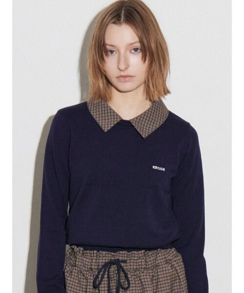 EMODA（エモダ）の「レイヤードシャツニット（ニット/セーター・レディース・ブラック/ベージュ/ネイビー・FREE）」の3枚目の写真