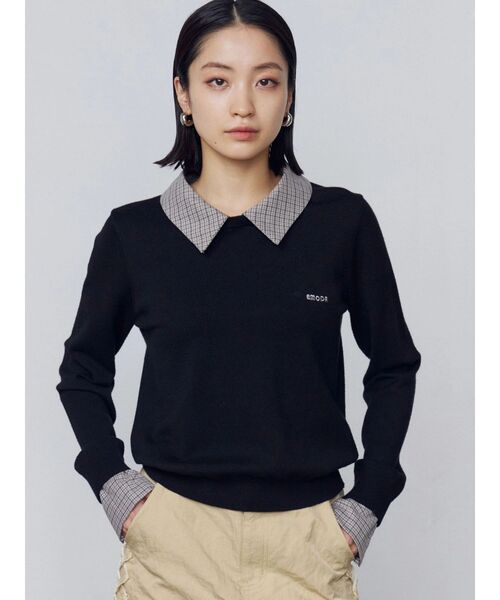 EMODA（エモダ）の「レイヤードシャツニット（ニット/セーター・レディース・ブラック/ベージュ/ネイビー・FREE）」の5枚目の写真