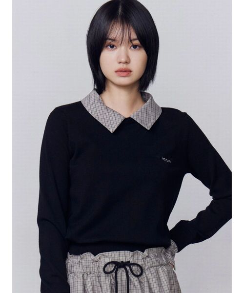 EMODA（エモダ）の「レイヤードシャツニット（ニット/セーター・レディース・ブラック/ベージュ/ネイビー・FREE）」の12枚目の写真