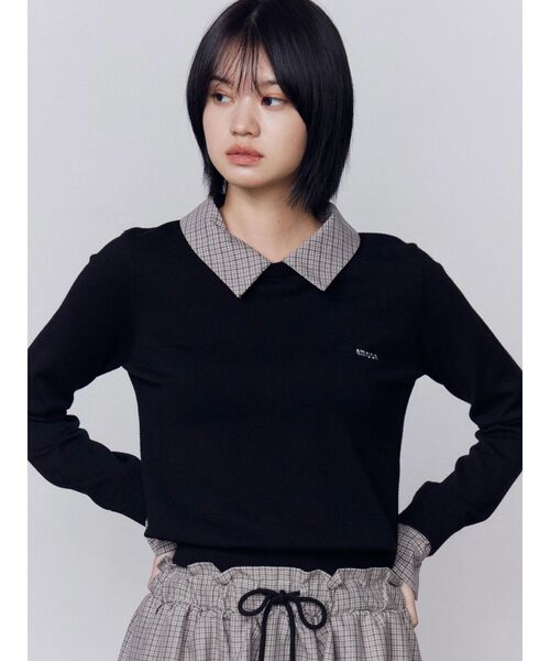 EMODA（エモダ）の「レイヤードシャツニット（ニット/セーター・レディース・ブラック/ベージュ/ネイビー・FREE）」の13枚目の写真