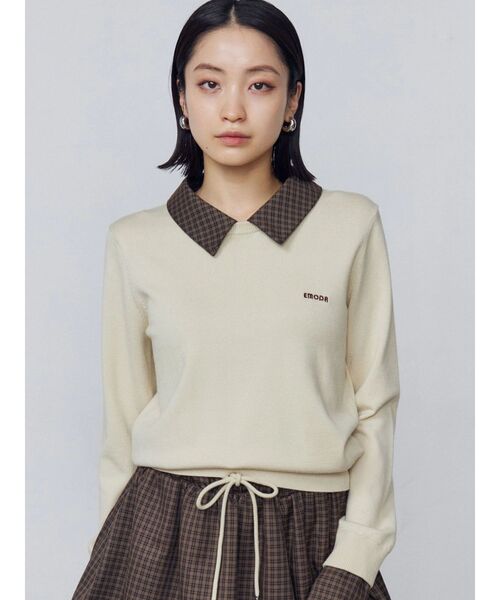 EMODA（エモダ）の「レイヤードシャツニット（ニット/セーター・レディース・ブラック/ベージュ/ネイビー・FREE）」の19枚目の写真