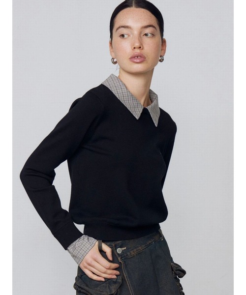 EMODA（エモダ）の「レイヤードシャツニット（シャツ/ブラウス・レディース・ブラック/ベージュ/ネイビー・FREE）」の2枚目の写真