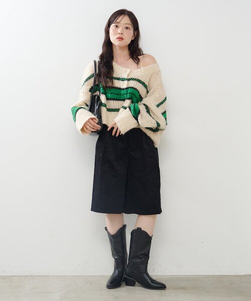 Kastane（カスタネ）の「*【2サイズ展開】コーデュロイハーフパンツ（その他パンツ・レディース・ブラック/ブラウン・1/2）」の12枚目の写真