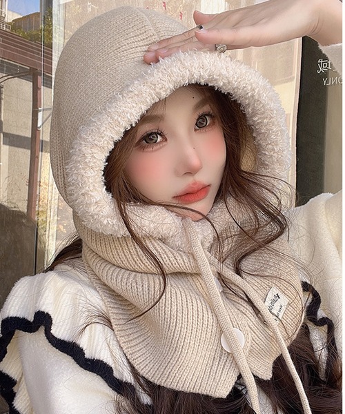 セール】2WAYもこもこリブニットバラクラバフードウォーマー（ネック