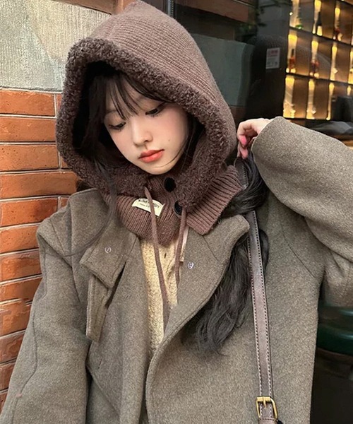 セール】2WAYもこもこリブニットバラクラバフードウォーマー（ネック