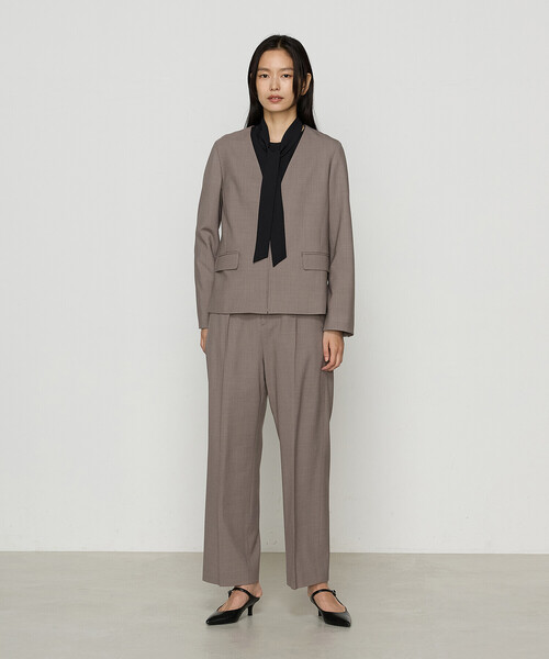 COMME CA（コムサ）の「〔 TALLサイズ 〕 【2WAY】サイロスパンツイル ジャケット（ノーカラージャケット・レディース・ベージュ/チャコール・13号/15号）」の7枚目の写真