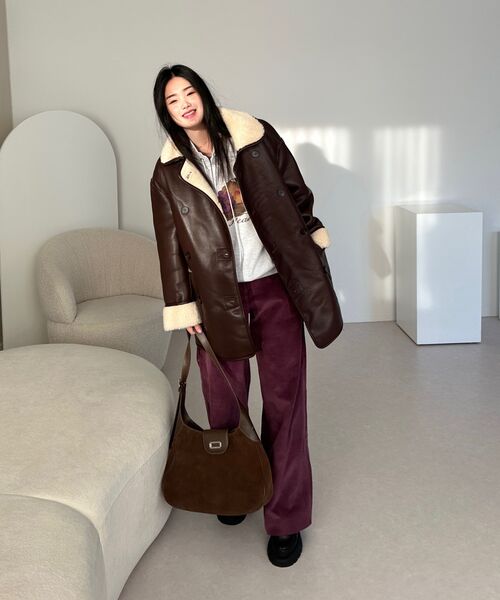 LADY VOLUME(レディーボリューム)の「オーバーサイズウールシアリングダブルムートン_ブラウン(ムートンコート・レディース・その他・FREE)」の9枚目の写真