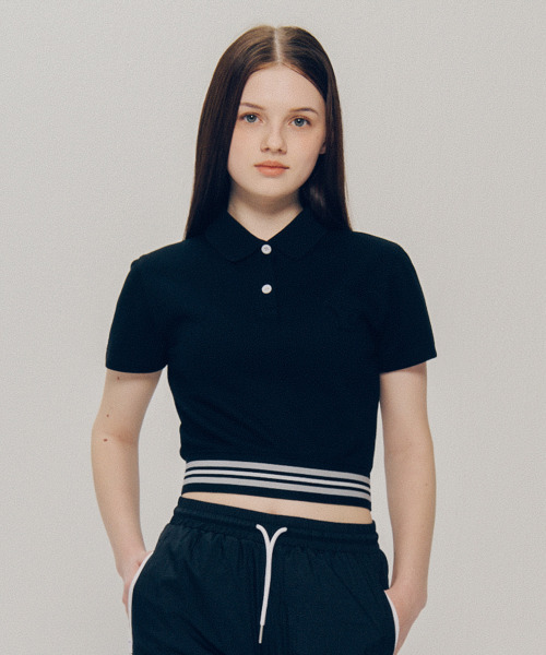 YALE(イェール)の「ウーマンズクロップバンディングポロシャツ_ブラック(ポロシャツ・レディース・その他・SMALL/MEDIUM)」の1枚目の写真
