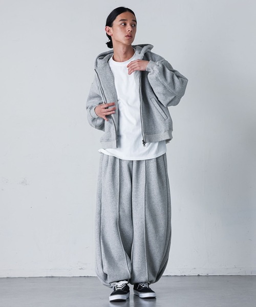 MDR(エムディアール)の「裏起毛サイドタックワイドパンツ【セットアップ対応】(スウェットパンツ・メンズ・ブラック/杢グレー・L/M)」の13枚目の写真