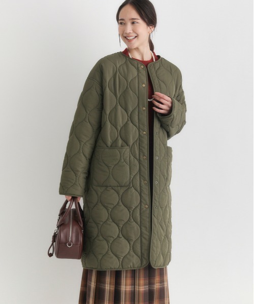 Right-on（ライトオン）の「【HONEYSUCKLE ROSE】キルティングロングコート (ロング丈 / 中綿 / 軽量 / ノーカラー)（その他アウター・レディース・オリーブ/ブラック/キナリ・S/M/L）」の7枚目の写真