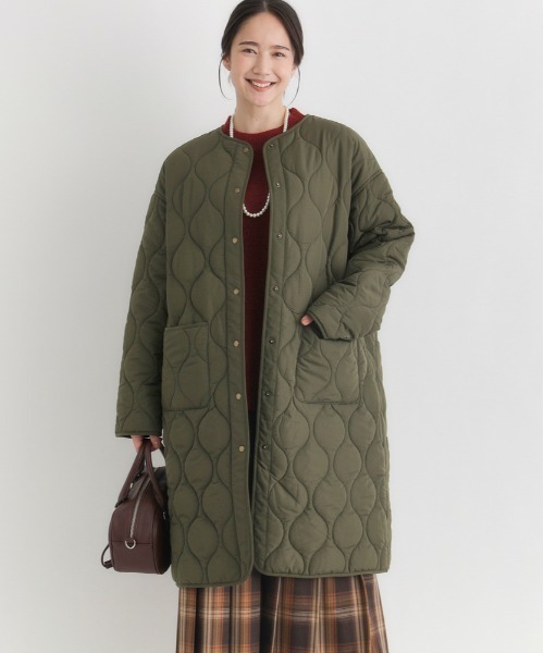 Right-on（ライトオン）の「【HONEYSUCKLE ROSE】キルティングロングコート (ロング丈 / 中綿 / 軽量 / ノーカラー)（その他アウター・レディース・オリーブ/ブラック/キナリ・S/M/L）」の10枚目の写真