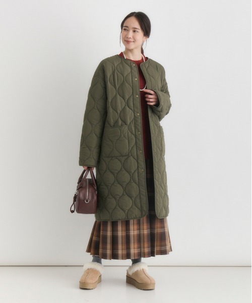 Right-on（ライトオン）の「【HONEYSUCKLE ROSE】キルティングロングコート (ロング丈 / 中綿 / 軽量 / ノーカラー)（その他アウター・レディース・オリーブ/ブラック/キナリ・S/M/L）」の12枚目の写真