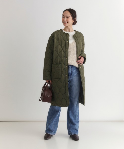 Right-on（ライトオン）の「【HONEYSUCKLE ROSE】キルティングロングコート (ロング丈 / 中綿 / 軽量 / ノーカラー)（その他アウター・レディース・オリーブ/ブラック/キナリ・S/M/L）」の13枚目の写真