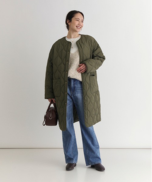 Right-on（ライトオン）の「【HONEYSUCKLE ROSE】キルティングロングコート (ロング丈 / 中綿 / 軽量 / ノーカラー)（その他アウター・レディース・オリーブ/ブラック/キナリ・S/M/L）」の14枚目の写真