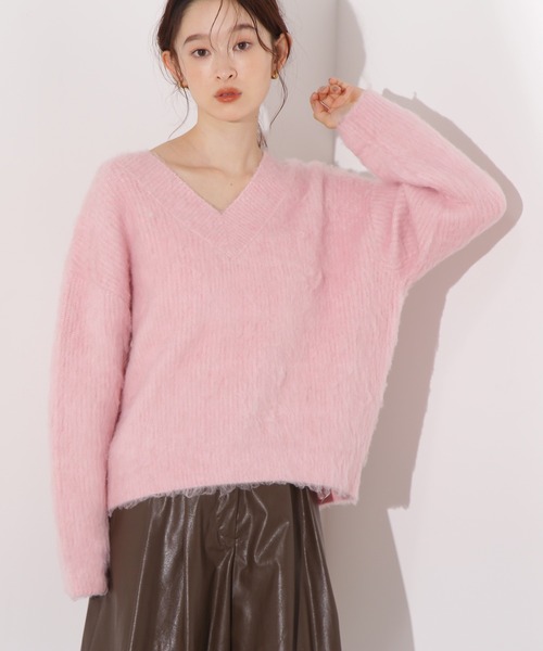 N.(N. Natural Beauty Basic)(エヌエヌナチュラルビューティーベーシック)の「Vネック起毛ニット(ニット/セーター・レディース・オフホワイト/ピンク/ネイビー・FREE)」の3枚目の写真