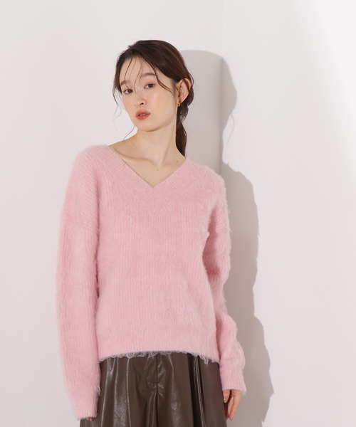 N.(N. Natural Beauty Basic)(エヌエヌナチュラルビューティーベーシック)の「Vネック起毛ニット(ニット/セーター・レディース・オフホワイト/ピンク/ネイビー・FREE)」の6枚目の写真
