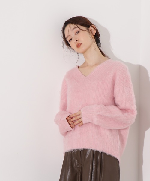 N.(N. Natural Beauty Basic)(エヌエヌナチュラルビューティーベーシック)の「Vネック起毛ニット(ニット/セーター・レディース・オフホワイト/ピンク/ネイビー・FREE)」の8枚目の写真