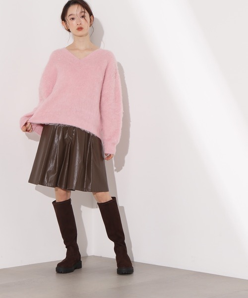 N.(N. Natural Beauty Basic)(エヌエヌナチュラルビューティーベーシック)の「Vネック起毛ニット(ニット/セーター・レディース・オフホワイト/ピンク/ネイビー・FREE)」の9枚目の写真