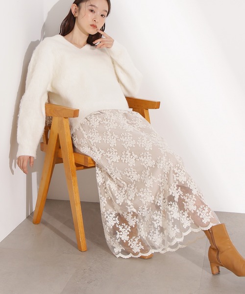 N.(N. Natural Beauty Basic)(エヌエヌナチュラルビューティーベーシック)の「Vネック起毛ニット(ニット/セーター・レディース・オフホワイト/ピンク/ネイビー・FREE)」の12枚目の写真