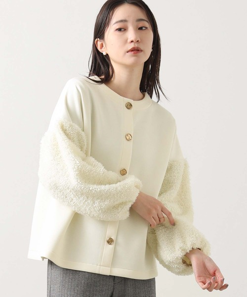 Gready Brilliant(グレディブリリアン)の「2wayリボンジャガードパフ袖カットソー(Tシャツ/カットソー・レディース・グレー/アイボリー・38)」の1枚目の写真