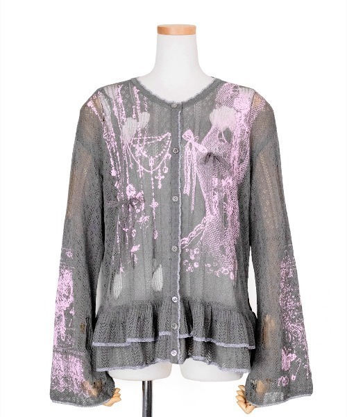 rurumu:（ルルムウ）の「rurumu:/ルルムウ/private collage printed frill cardigan (L（カーディガン/ボレロ・レディース・グレー/ライトブルー/ブラック/ピンク・F）」の3枚目の写真